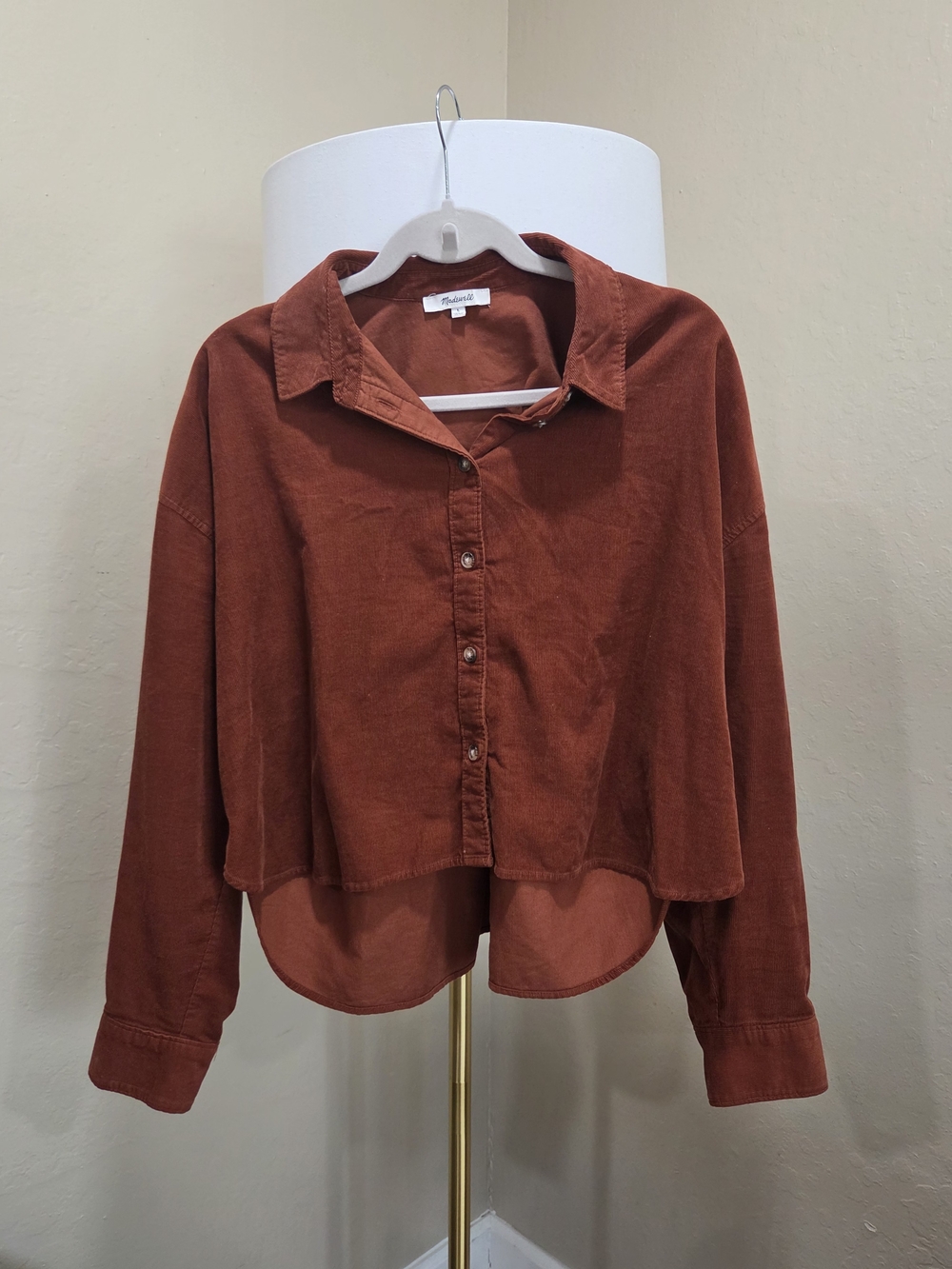 Madewell Knit Corduroy Crop Shirt-Jacket in Warm Umber